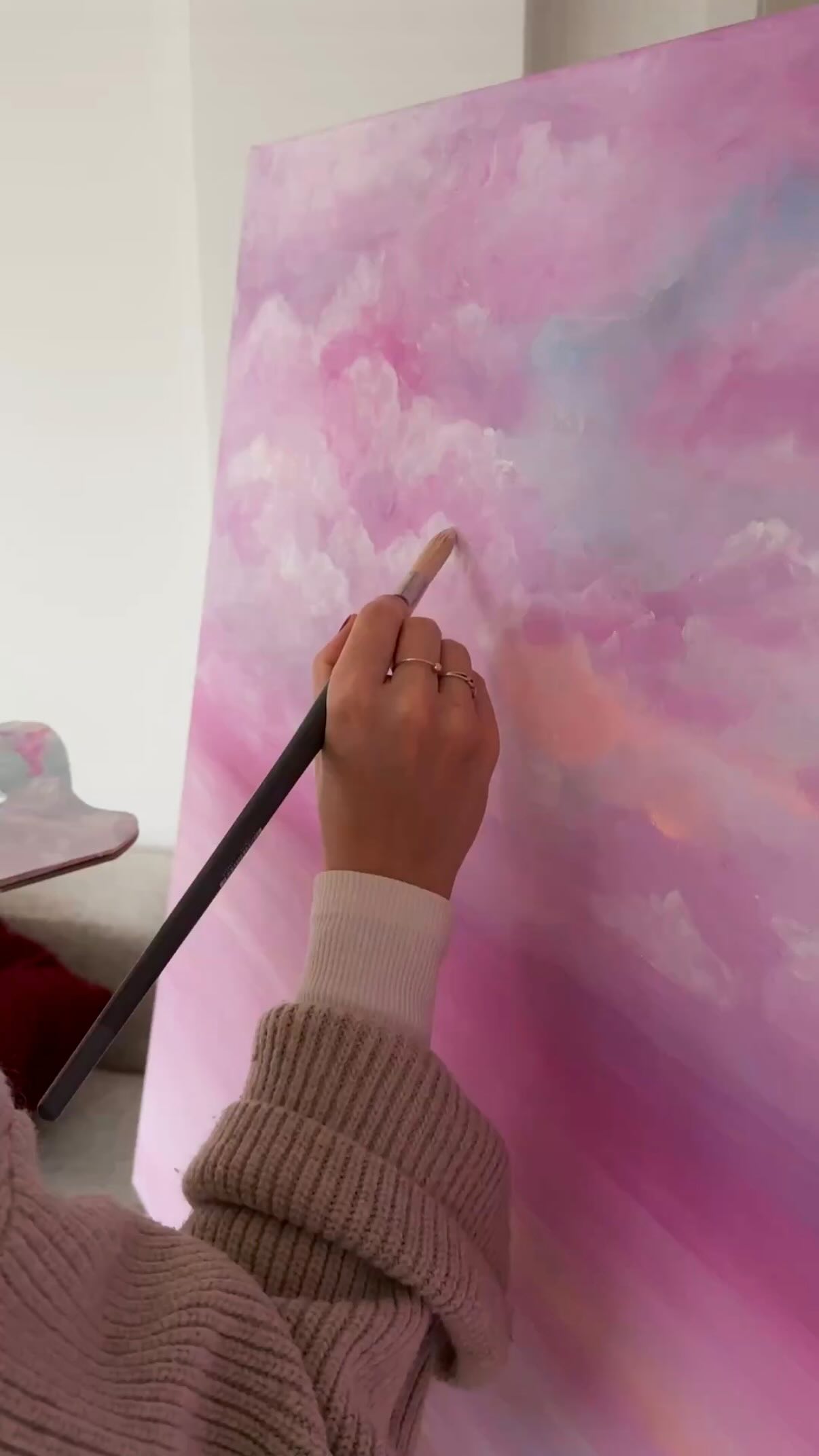 wolkig heute 🩷☁️ . . #acrylique #acrylicpainting #einrichtungsideen #pinkart #hamburgart #cloudyday #blankenese #acrylaufleinwand